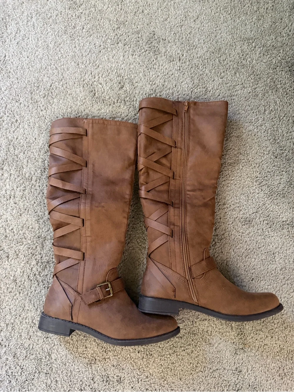 Just Fab Arleigh tall boots Brown Faux suede lace up back zipper Women 8.5 EUC